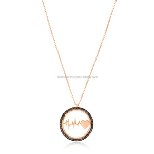 Colgante de corazón y latido del corazón de piedra de circón negro turco hecho a mano al por mayor joyería de plata de ley 925 - Product Image 1