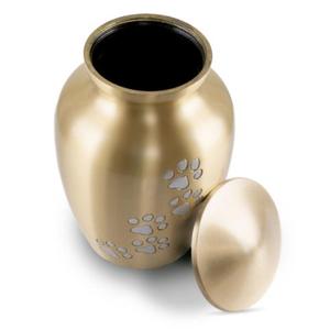 Nuevas Urnas Funerarias Clásicas Premium de Latón Mate Blanco con Huella de Pata para Cenizas de Mascotas, Metal Latón/Aluminio - Product Image 3