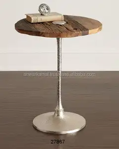 에코 친화적 인 금속 원형 나무 코너 사이드 테이블 소파 사이드 및 침대 사이드 테이블 금속 스탠드