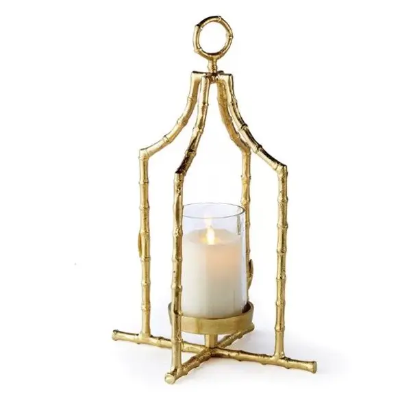 Aluminum metal casted gold plating lantern with glass Chimni votive candle holder 8.5 X 19 Inch size lighting decoration
