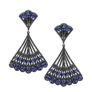 Natural Diamond Sapphire & Tanzanite Dangle Earrings 925 Sterling Silver Gemstone Fine Jewelry Manufacturer