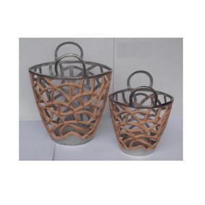 Vases à fleurs en fonte d'aluminium de haute qualité style panier et finition terre cuite décor à la maison Vases à fleurs en métal - Product Image 2