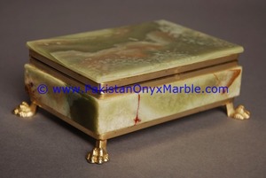 Boîtes à bijoux rectangulaires en onyx avec pieds en laiton uniques, cadeaux décoratifs verts pour les mariages - Product Image 2