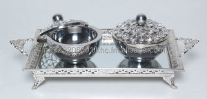 Aluminium Metal Crystal Bowl <b>Set</b> , Crystal <b>Beaded</b> <b>Set</b> with Tray , Bowl <b>Set</b> with Lid Hotels Restaurants Wholesale Exporter - Product Image 2
