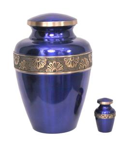 Urne funéraire de couleur bleue avec souvenir et jeton de coeur Urne funéraire avec bande en étain Urne funéraire faite à la main pour cendres humaines - Product Image 6