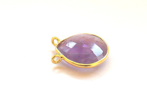 Fait à la main belle améthyste pierre précieuse forme de coeur plaqué or bijoux lunette à facettes pierre de naissance connecteur Boho - Product Image 4