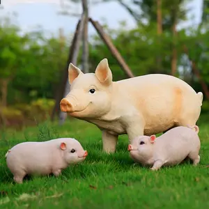 Jardim Decoração Animal Da Resina de Fibra De Vidro em Tamanho Real Estátua Porco