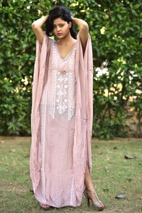 Caftan décontracté pour adultes Beach Cover-Up Plus Size Bikini Brodé Détail Manches courtes Taille naturelle Été-Convient - Product Image 2