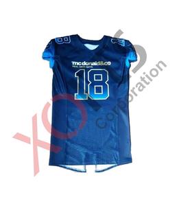 Camiseta de fútbol americano azul personalizada de alta calidad con número de nombre de equipo personalizado manga corta transpirable tallas grandes 100% poliéster - Product Image 1
