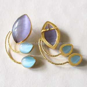 Purple & <b>Blue</b> Alloy Indian <b>Stud</b> <b>Earrings</b> with Quartz-Wedding Engagement Anniversary Gift Party Fashion for Women - Product Image 3