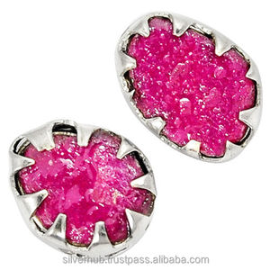 คุณภาพสูง925ต่างหูสตั๊ดแฮนด์เมดเงินสเตอร์ลิงสีชมพูทับทิมธรรมชาติชุดง่ามทองของขวัญครบรอบ - Product Image 1