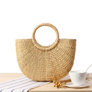 Boho straw bags natural for sale beach sea summer straw bag good price bolsa de palha summer seagrass straw handmade woven bags