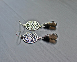 925สเตอร์ลิงเงิน Smoky ควอตซ์พลอย Filigree ต่างหู - Product Image 4