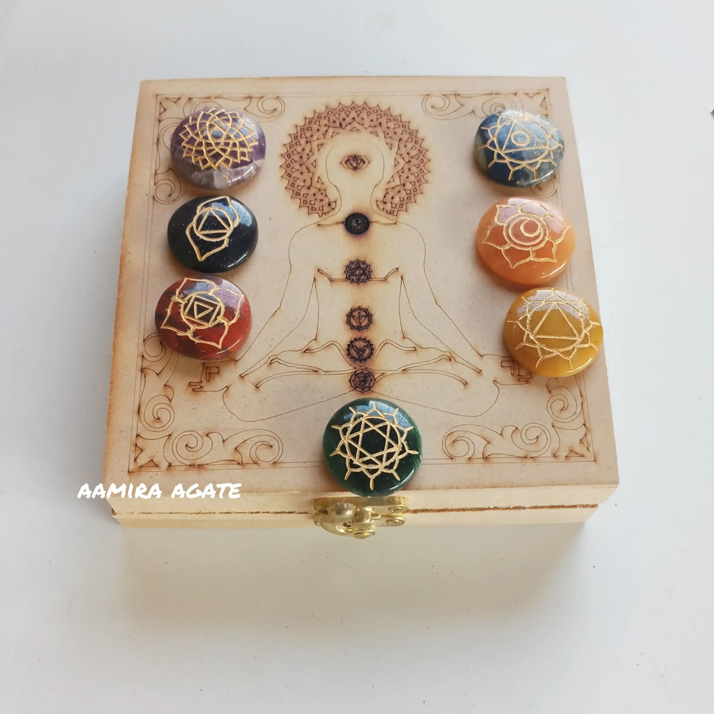 Kotak Batu Chakra: 7 Batu Penyembuhan Chakra untuk Dijual Set Chakra Harga Grosir Terukir dengan Batu Permata Kayu Batu Akik Feng Shui Cinta