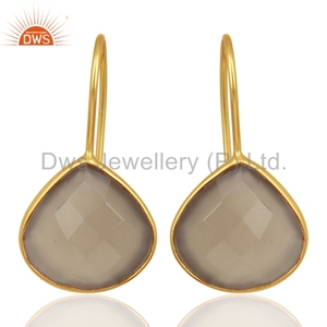 Piedra preciosa de Calcedonia gris, fabricante de pendientes de plata 925, joyería india, Colección clásica - Product Image 1