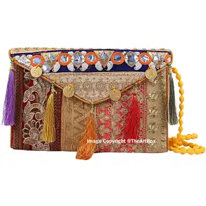 Embroidery Purses Evening Bags Kochi Coin Tribal Clutch Vintage Indian Women Cotton Fabric Cotton Lining Single Stone Medium