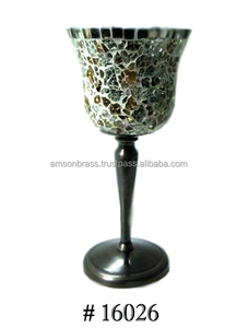 Grand bougeoir en verre doré avec support en métal - Product Image 2