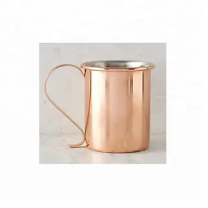 Cobre de 16 oz para tazas Cilindro de 450 Ml Artesanías de metal indias hechas a mano con mango Pulido brillante para mula de Moscú - Product Image 1