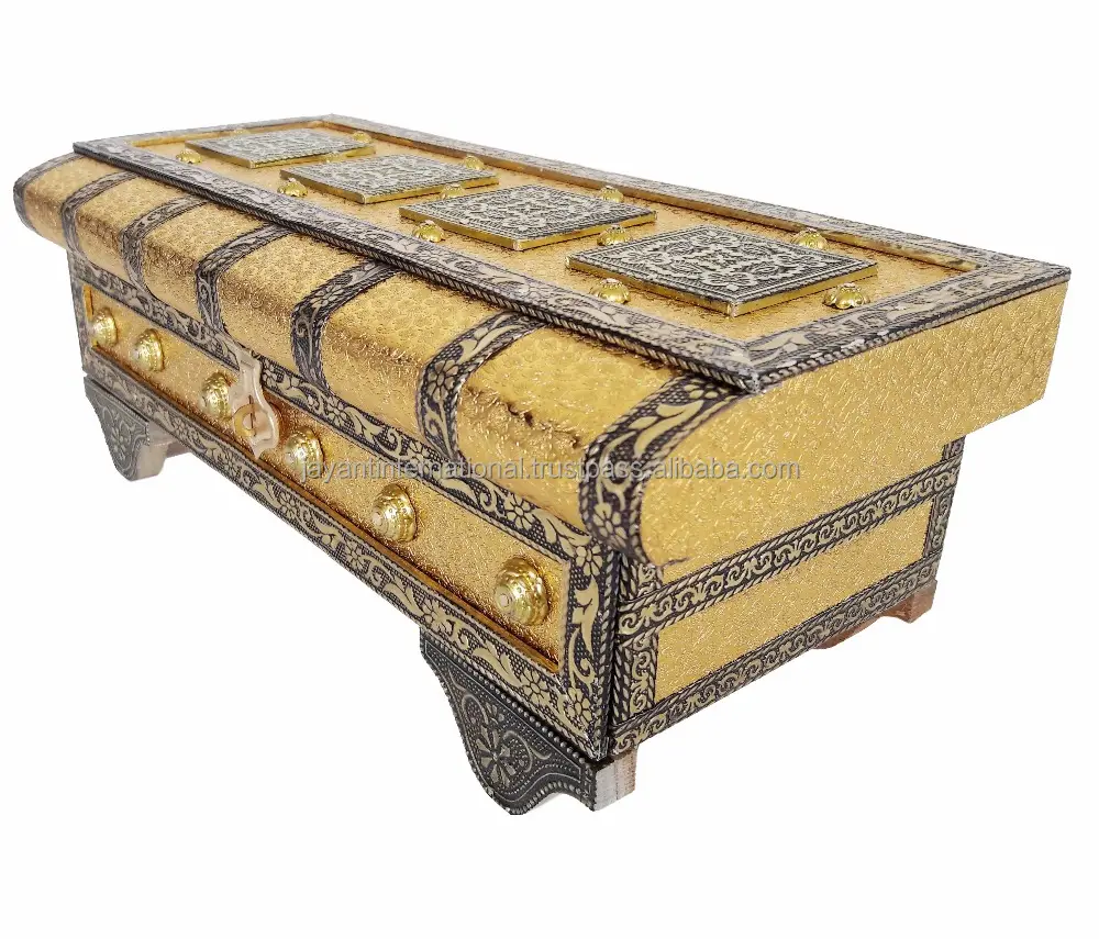 Bahubali Treasure Chest, Artificial Leather Finish, Wooden Handmade (13"x5.5"x4" INCH) Golden in Best price