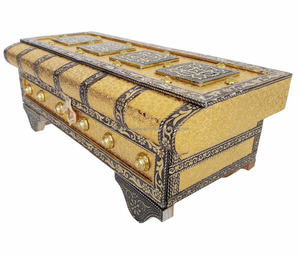 Coffre au trésor Bahubali, finition en cuir artificiel, en bois fait à la main (13 "x 5.5" x 4 "INCH) doré au meilleur prix - Product Image 1