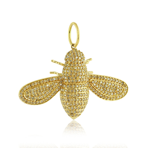 Colgante de oro amarillo de 14K, abeja, insecto, diamante, hecho a mano, fabricante de joyería - Product Image 6