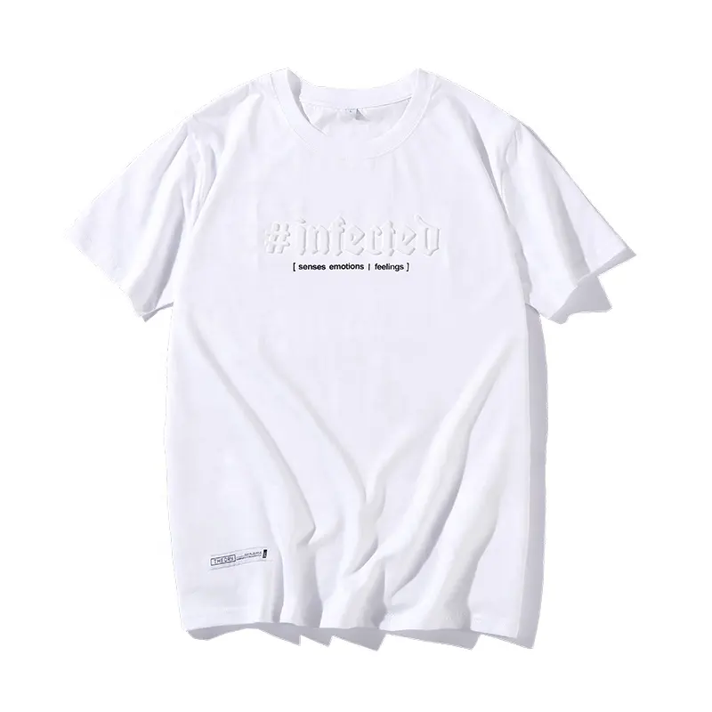 Stock de petite quantité minimale de commande de haute qualité. 100% coton 190 grammes Own Design 3D embossé imprimé o-cou T-shirt à manches courtes pour hommes