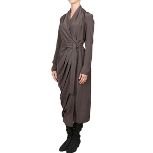 Abito drappeggiato in raso a <span class=keywords><strong>maniche</strong></span> <span class=keywords><strong>lunghe</strong></span> con cintura in vita lunga e Casual - Product Image 3