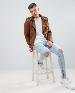 แจ็กเก็ตหนังวัวสำหรับผู้ชาย,แจ็กเก็ตหนังมอเตอร์ไซค์หนังลูกวัวแท้100% ขายส่งสำหรับผู้ชาย - Product Image 4