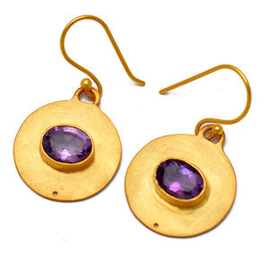 Oval Cut Amethyst Gold Plated Handmade 925 Silver Dangle <b>Earrings</b> Jewelry Fashionable <b>Earring</b> For Wedding Anniversary for Women. - Product Image 1