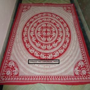 Colores rojos elefante redondo Mandala algodón impreso tamaño Queen sábanas tapices tapiz proveedor al por mayor de La India - Product Image 1