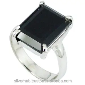 Anillo de joyería fina de boda hecho a mano con piedras preciosas de corte esmeralda de ónix negro Natural de plata de ley sólida 925 al por mayor - Product Image 1