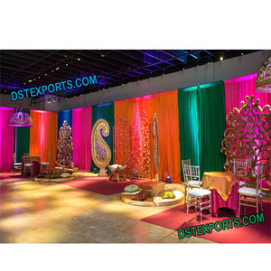 ชุดรูปแบบ punjabi mehindi สำหรับตกแต่งเวทีงานแต่งงานแบบเอเชียเมฮันดี้ตกแต่งเวทีงานแต่งงาน Sangeet ชุดตกแต่งเวทีกลางคืนตกแต่งสหรัฐอเมริกา - Product Image 1