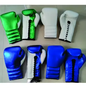 shinning Metallic Leather Boxing Gloves Lace up Customized Logo Genuine Top Quality sparring boxing gloves