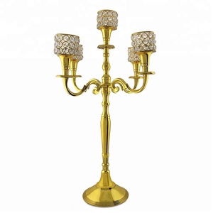 Bougeoir en cristal doré à 5 bras, porte-bougie - Product Image 1
