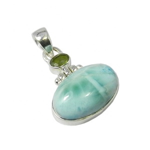 Hermoso genuino Larimar Peridot Multi Gemstone colgante hecho a mano plata joyería fina colgantes y dijes proveedor y exportador - Product Image 1