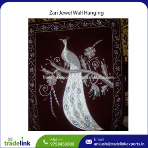 Zari bordado Royal Jewel alfombra colgante de pared de alta calidad Zardozi estilo artístico jarrón resina tela hogar jardín habitación regalo - Product Image 4
