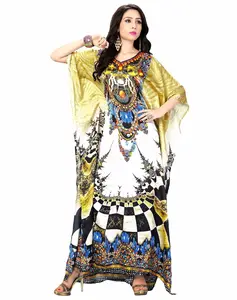 Saten ipek dijital baskılı düz Kurta/parti giyim Kaftan/günlük giyim dijital baskılı Kaftan kadınlar için