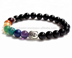 7 Chakra Onyx Handgelenk Mala Edelstein Perlen Dehnbares Armband Runde Perlen Natürliche Armband Anpassung verfügbar