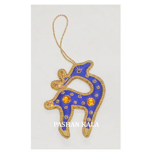 Nuevo increíble hecho a mano color azul tela ciervo forma oro Zari bordado con cuentas trabajo árbol de Navidad adorno colgante - Product Image 1