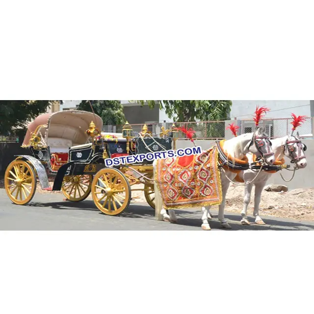 Black Beauty Victoria Horse Carriage Wedding Decorated Black Gold Horse Buggy Indian Wedding Two Seater Horse Buggy