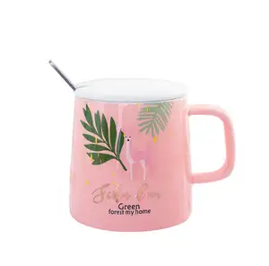 Custom Logo Coffee Ceramic Mug Pink coat green forest printed coffee mug ceramic