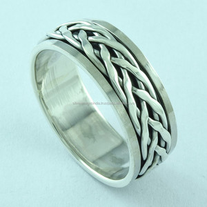 Anillo giratorio de plata de ley 92,5 Unisex, joyería de fiesta de compromiso de boda con incrustaciones de teléfono directo de la India, regalo mayorista - Product Image 2