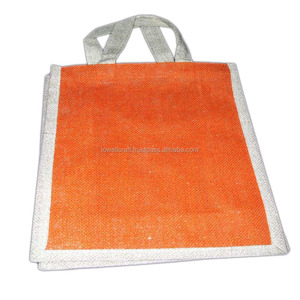 LOWELLCRAFT Orange Jute Mini Shopping <b>Bag</b> with White Trim Rope Handle Groceries Carrier From Delhi - Product Image 2