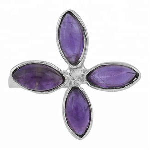 แหวนพลอยอเมทิสต์รูปเพชร925แหวนดอกไม้สเตอร์ลิงเครื่องประดับเงินชุบการตั้งค่าหนามเตยแหวนแฟชั่นสำหรับผู้หญิง - Product Image 1