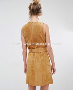 <b>Leather</b> Look O-Neck Genuine Suede Knee-Length Casual <b>Skater</b> <b>Dress</b> New Look Real Suede Crop Top Plus Size - Product Image 2