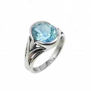 Anillo de piedras preciosas de Topacio azul para mujer, joyería de plata de ley 925 pura de alta calidad, venta al por mayor y fabricante