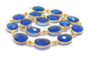 Piedra preciosa de tanzanita facetada chapada en oro de 18 quilates, hermosa forma ovalada, Conector de bisel, cadena de eslabones para collar, ocasiones de regalo - Product Image 2