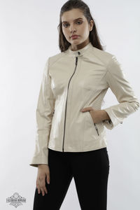 Chaqueta Universitaria de Piel de Oveja Blanca para Mujer, Invierno, Transpirable, Cuero Genuino, Tejido de Ganchillo, Acabado Teñido, Patrón 3D - Product Image 2