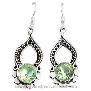 Pendientes colgantes de plata de ley 925 con forma de amatista verde Natural, piedras preciosas hechas a mano, joyería fina, piedra natal de febrero, regalo de boda - Product Image 1