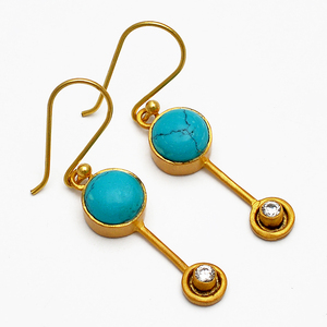 Pendientes colgantes hechos a mano de piedras preciosas de circonita cúbica turquesa de forma redonda, joyería de plata 925, pendiente de moda para mujer. - Product Image 2